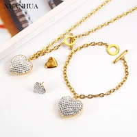 xuanhua stainless steel jewelry sets heart charm necklace earrings bracelet set accessories women fashion 2019 mass effect