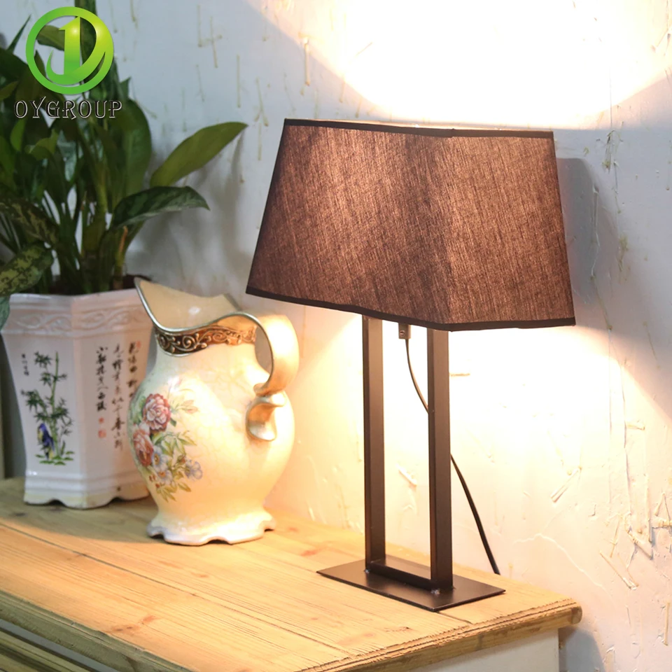 2 шт. E27 черный прямоугольный настольная лампа Железный База трапеции абажур