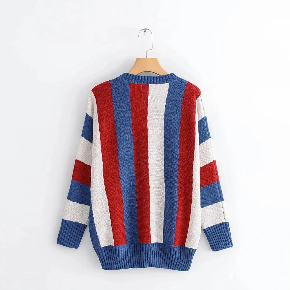 Женские трикотажные изделия в полоску с круглым вырезом осень 2018 негабаритные