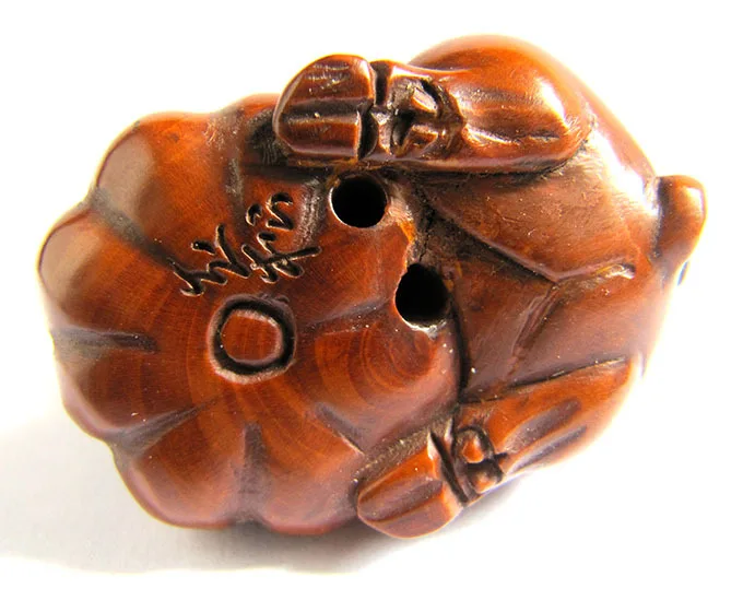 Y2165 2 &quot хорошее качество ручной работы самшита нэцкэ свинья на тыквы|netsuke|netsuke
