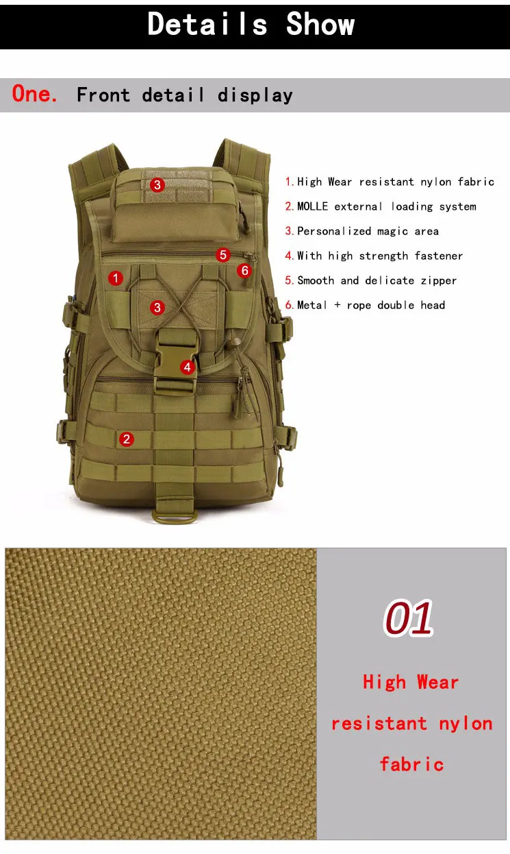 ACU/CP/Black Nylon 40L Tactical Backpack Rucksacks Military Army Bag Men Women Outdoor Waterproof Travel Hiking Camping Bag S413