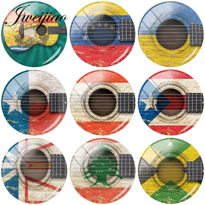 

JWEIJIAO World Flag Guitar String Glass Cabochon Spain, Russia and France Flags Photo Dome Demo Flat Back Making Findings