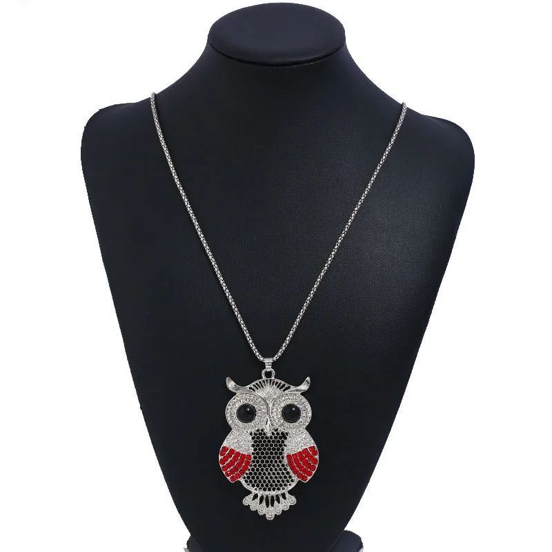 FY Euro-American retro owl full drill sweater chain long necklace female personality fashion Baitao Crystal Necklace | Украшения и