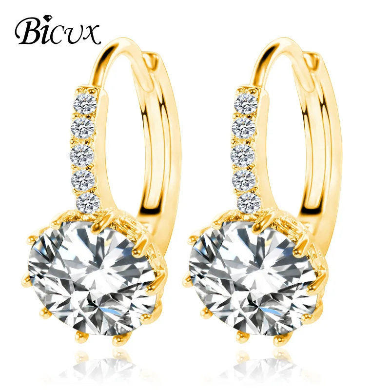 BICUX серебристый цвет ААА кубического циркония серьги со шпилькой для женщин