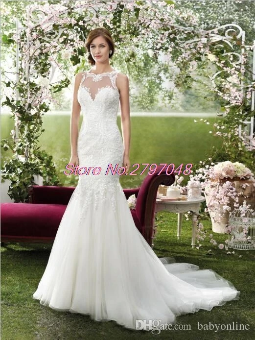 2017 Винтажном Стиле Кантри Sheer Шеи Русалка Свадебные Платья Дешевые Открыть Назад