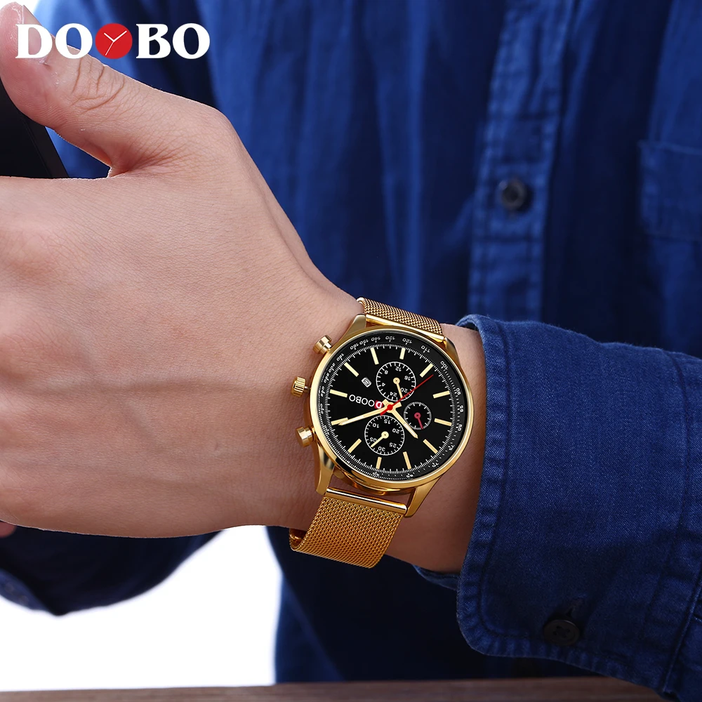 Часы DOOBO золотые Роскошные брендовые мужские полностью стальные модные
