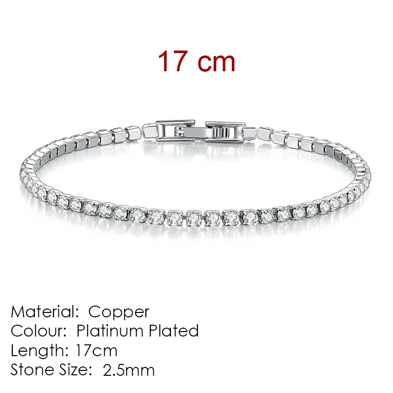 Platinum clear 17 Модный разноцветный Теннисный браслет из Кубического циркония 2,5 мм и браслет из кубического циркония для женщин, очаровательные свадебные ювелирные изделия KC128 - Окраска металла: Platinum clear 17