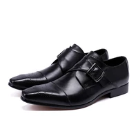 black brown genuine leather square toe oxford shoes for men buckle strap formal office dress shoes men male calzado hombre