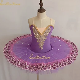 purple Балетное платье для девочек с лебедем, балетная пачка для женщин, танцевальное платье, Золотая кружевная балерина, балетный костюм с бриллиантами для профессионального представления - Цвет: purple