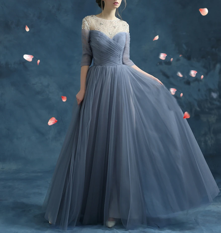 Праздничное платье Longo Лидер продаж три четверти складки Тюль вечернее с