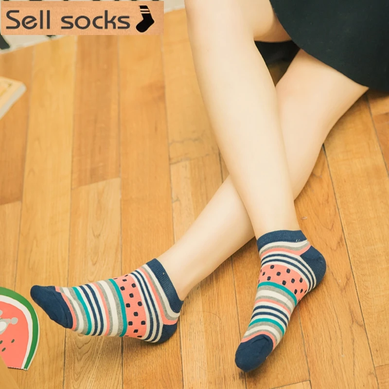 Женские носки башмачки с фруктами и бананами повседневные хлопковые до