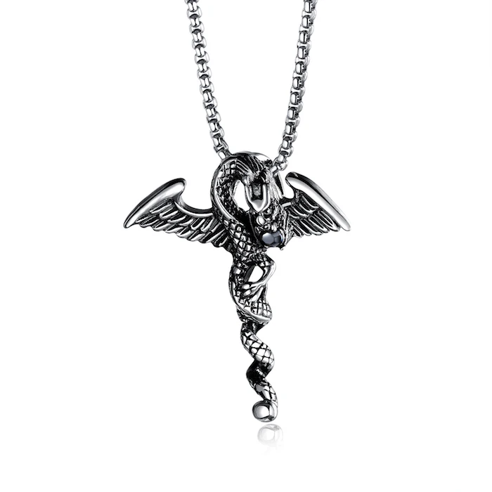 Domineering Devil Dragon мужская из титановой стали байкерское подвесное ожерелье классическое панк хип-хоп мужское ожерелье с мотоциклом подарок. QL1489 - Окраска металла: Silver