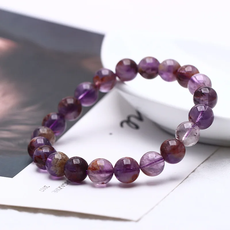 

Natural Purple Phantom Quartz Bracelet For Women Men Purple Crystal Cacoxenite Round Beads Strands 8mm 9mm 10mm 11mm 12mm 14mm