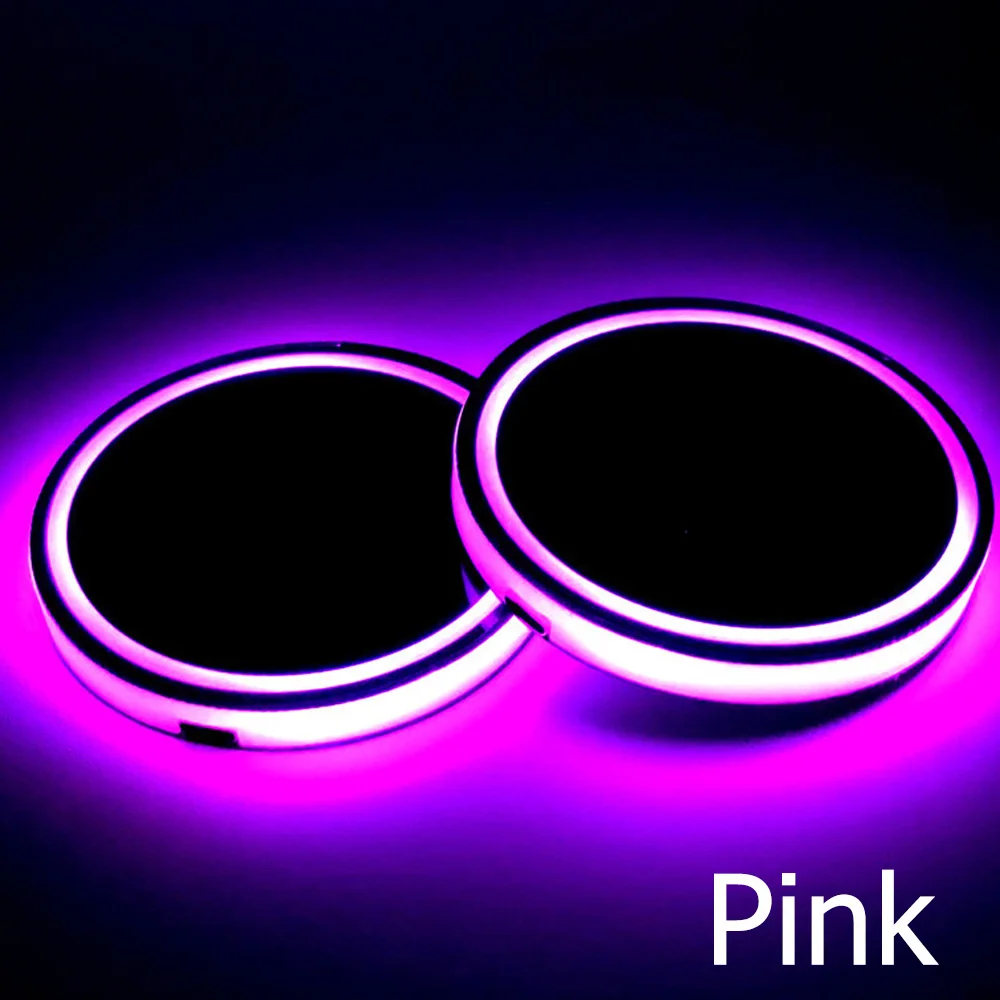 Pink 2 шт. Универсальный светодиодный Автомобильный держатель для чашки Нижняя накладка светодиодный светильник накладка атмосферный светильник s Противоскользящий коврик красочный светильник coaster - Испускаемый цвет: Pink