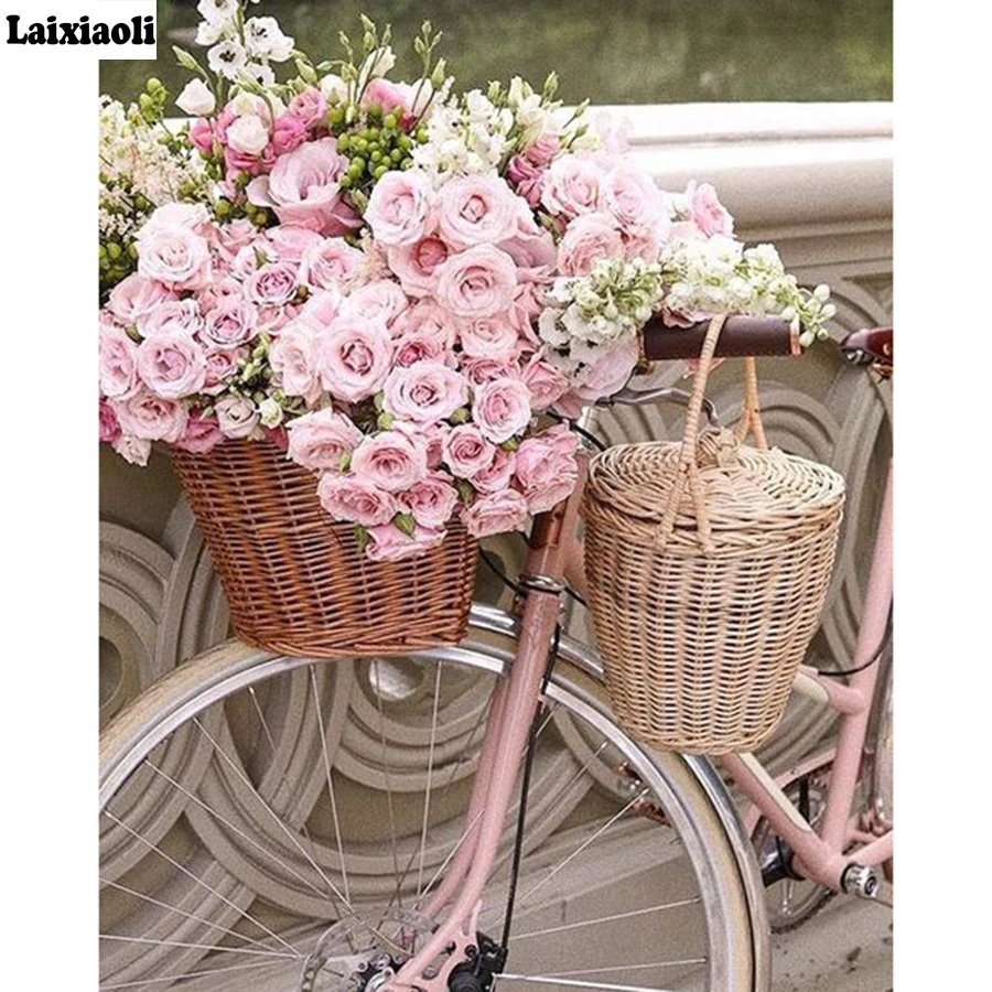 

5D DIY Diamond Painting Landscape Diamond Embroidery bicycle&Flower Full Square round Drill Mosaic Cross Stitch Decoration Home