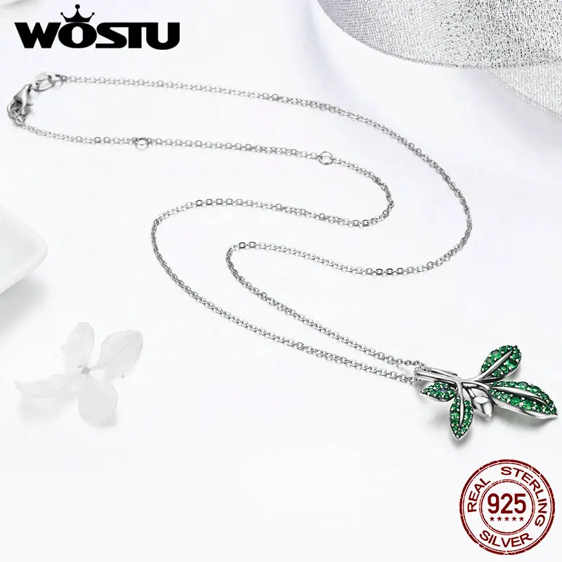 WOSTU дизайн 925 пробы серебряное дерево листья кулон ожерелье для женщин серебряные ювелирные изделия модный бренд подарок CQN226