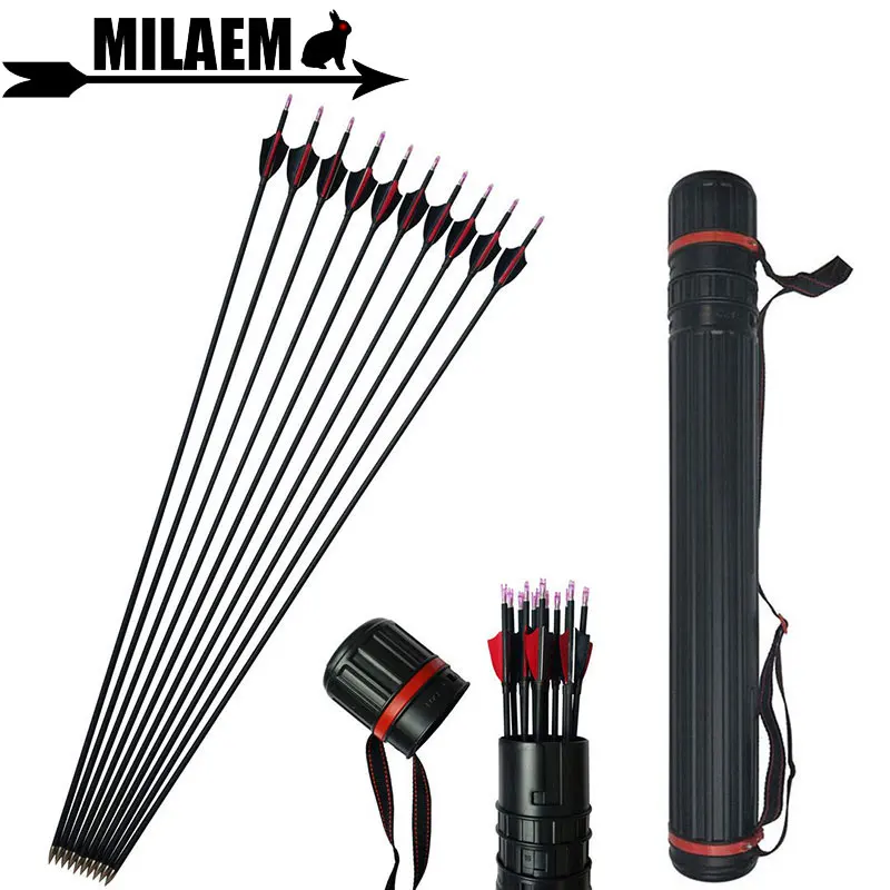

12pcs 31inch Archery Carbon Arrow With Arrow Quiver Spine1000 2inch Turkey Feathers Compound /Recurve Bow Shooting Accessories