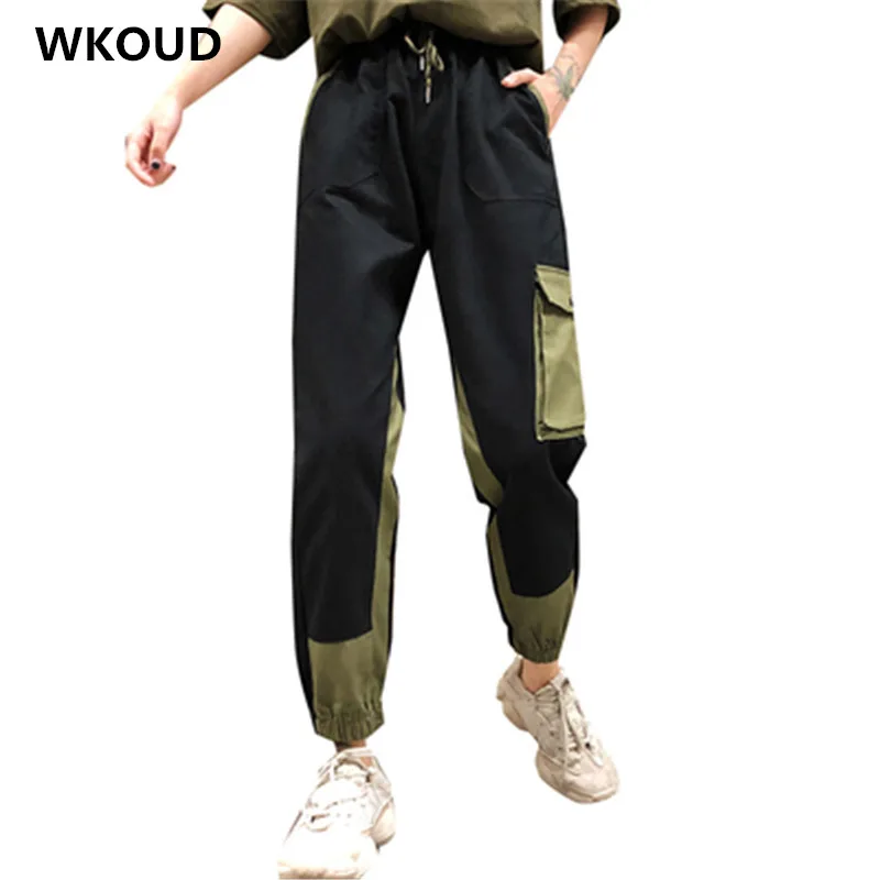 

WKOUD Women Cargo Pants 2019 Fashion Patchwork Streetpants Hiphop Loose Ankle-length Pants Sweatpants Trousers Female P8978