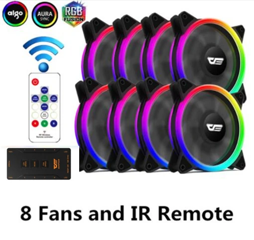 8fans and IR Remote Aigo darkFlash Аутентичные DR12-Pro компьютерный кулер вентилятор охлаждения вентиляторы RGB компьютер PC чехол вентилятор RGB настроить 3 P-5 V AURA SYNC светодиодный 120 мм вентилятор - Цвет лезвия: 8fans and IR Remote