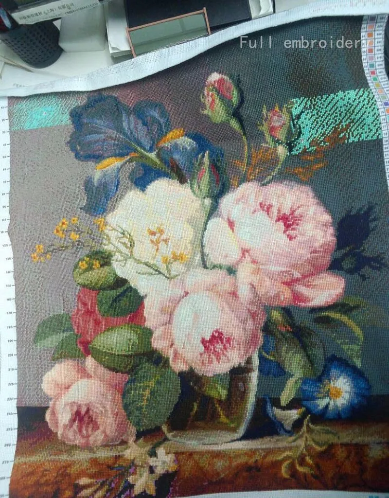 QIANZEHUI, Рукоделие, сделай сам, точная печать, цветок пиона, ваза, вышивка крестиком, картина маслом для вышивания, наборы для вышивания крестиком