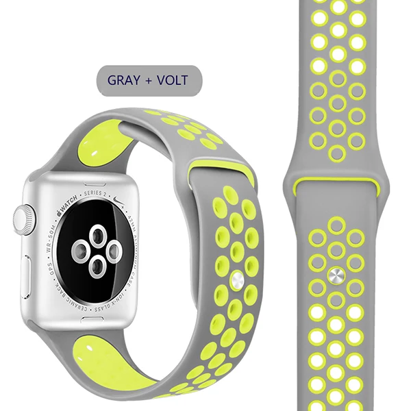 Gray Volt Эластичный дышащий Силикон Спортивный ремешок для Apple Watch 5 4 3 2 1 42 мм 38 мм резиновые ремешки для Nike+ Iwatch 4 3 40 мм 44 мм - Цвет ремешка: Gray Volt