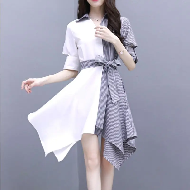 Женское летнее платье новый стиль модный пуловер с v образным вырезом короткий