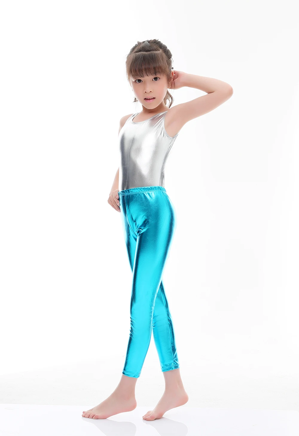 SPEERISE Children Ankle-length Pants Gold Girls Shiny Metallic Lycra Spandex Dance Ballet Silver Leggings Free Shipping