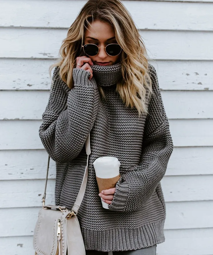 2018 Autumn Winter Women Sweater Solid Color Loose Turtleneck Pullovers Female Long Sleeve Casual Sweaters 6 Colour 5 Size | Женская
