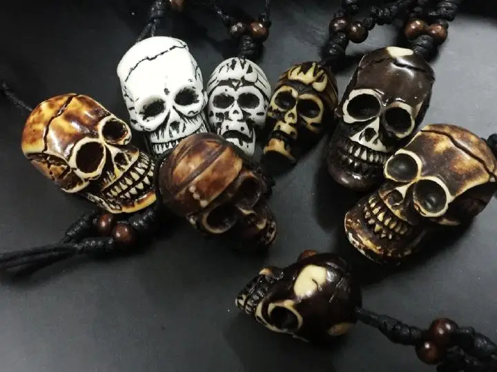8 ожерелье тибетский стиль ручной работы череп Тотем смешанные в байкерском