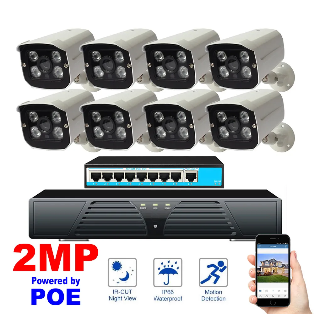 8ch NVR kit 1080P Resolution 8port POE Switch 2MP Surveillance System Night Vision | Безопасность и защита