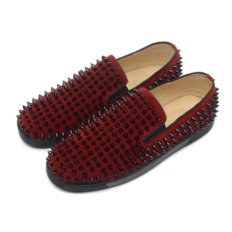 designer spikes men shoes Rivets Luxury Brand leather Mens Loafers Red bottom sneakers Slip on High Quality trainers | Обувь