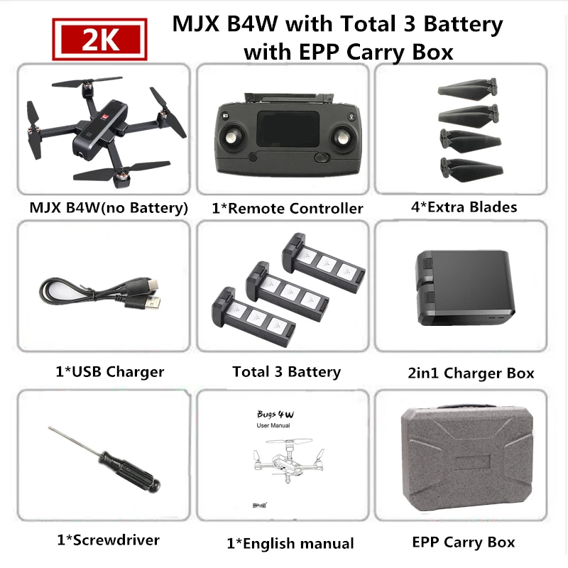 Black 3B EPP Box MJX Bugs 4W B4W 5G Дрон GPS с Wi-Fi 2K HD камера Анти-встряхивание 1,6 км 25 минут Fly Time оптический поток Квадрокоптер-Дрон VS F11 - Цвет: Black 3B EPP Box