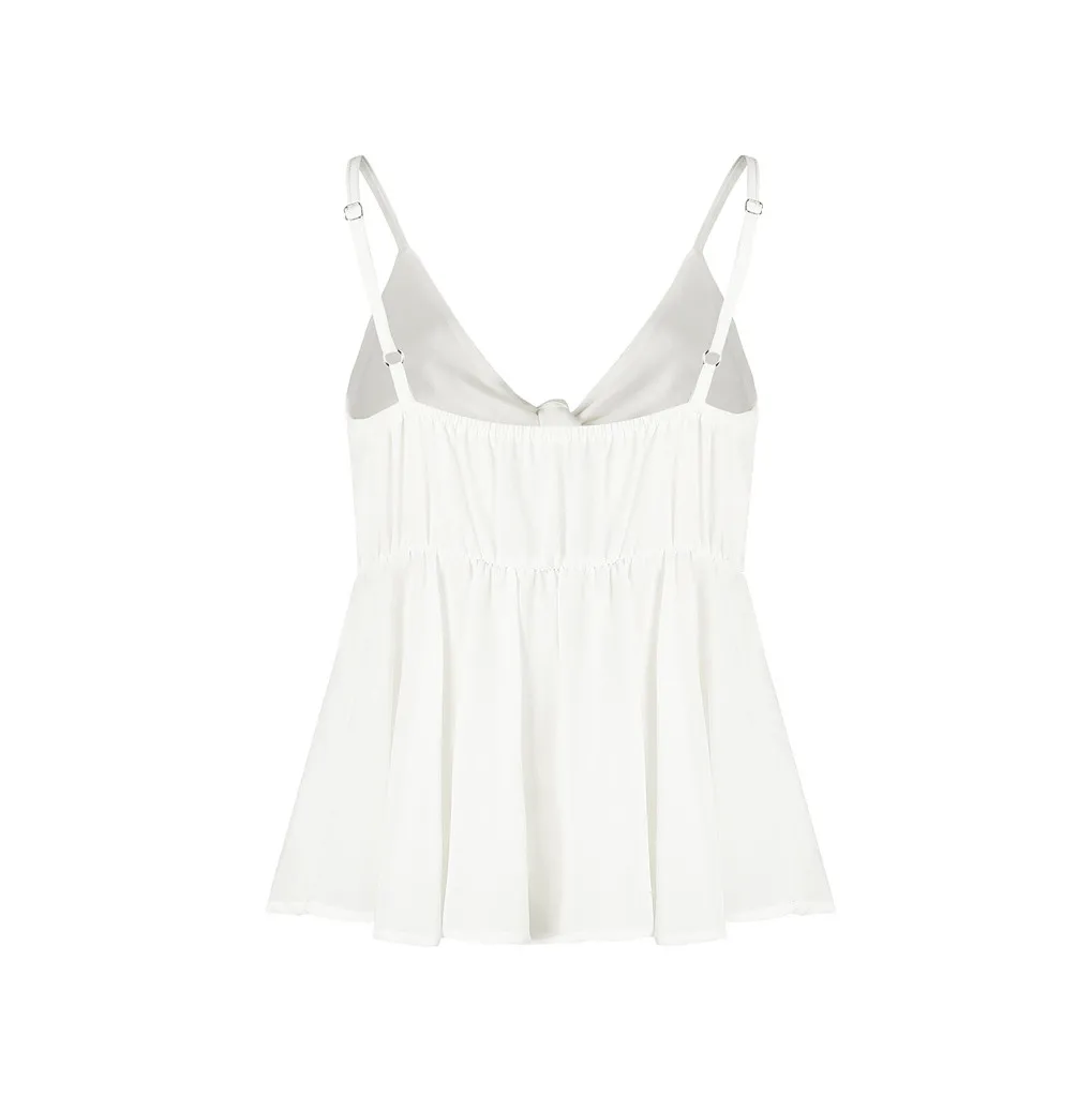 Женская шифоновая майка без рукавов с глубоким V-образным вырезом и бантом |