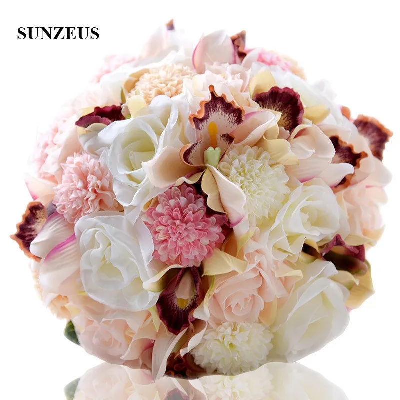 

Pink Ribbons Ivory Flowers Handmade Wedding Bouquet for Bridal Crystals Elegant Women Wedding Hand Flowers 2022 Newly SWB06