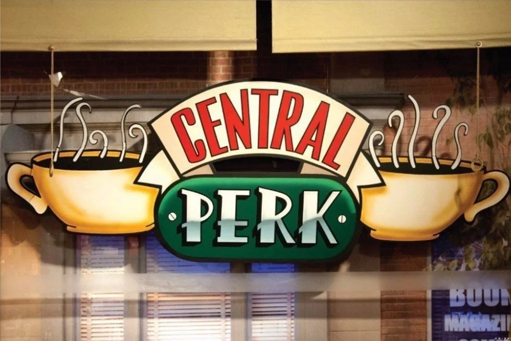 Друзья-центральный Perk окна Кофейни 90х Шелковый плакат декоративной живописи 24x36