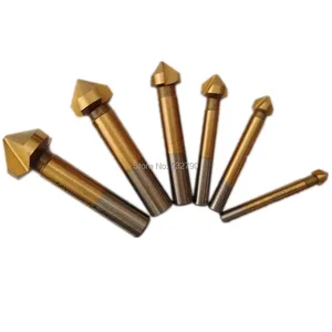 Новинка 6 шт. 6,3 мм 8,3 мм 10,4 мм 12,4 мм 16,5 мм 20,5 мм 90 градусов 3 флейты с титановым покрытием фаски Концевая фреза Биты HSS