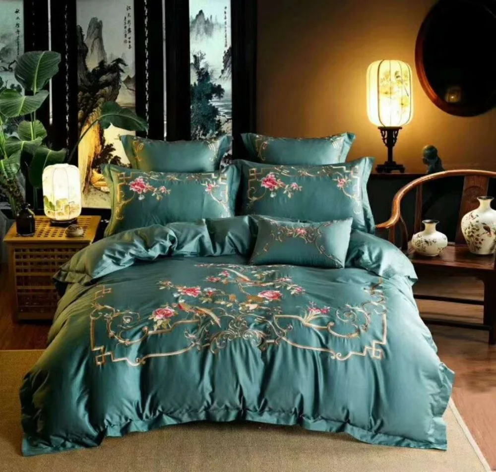 New 100S Egyptian Cotton Luxury Royal Embroidery Bedding Set 4/6pc King Queen Wedding Bed Sheet Cover set Duvet pillowcase | Дом и сад