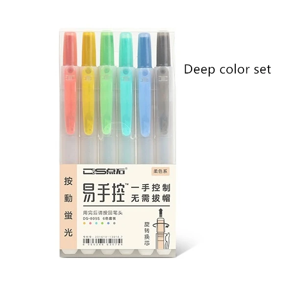 Deep color 6 шт. флуоресцентный мягкий цвет маркер ручка набор клик Тип пастельный канцелярский лайнер Офисные инструменты школьные принадлежности A6464 - Цвет: Deep color