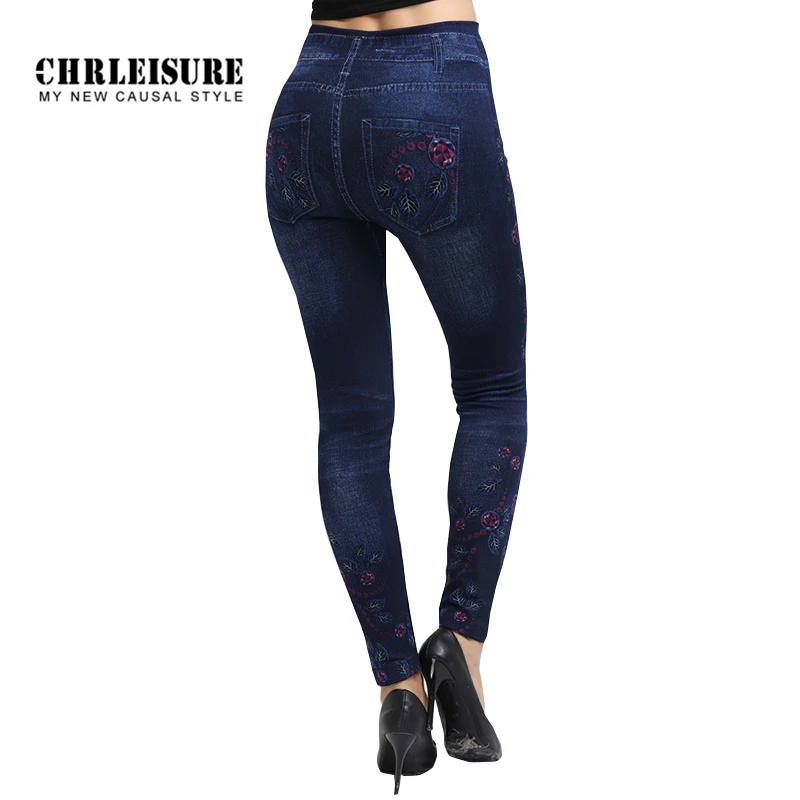 CHRLEISURE, с цветочным принтом, Джинсовые леггинсы, женские, модные, синие, тонкие, высокая талия, эластичные, большой размер, джинсы, леггинсы, джеггинсы, брюки
