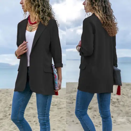 

Women Fashion Cotton Blend Slim Business Blazers Work Wear Comfortable Suit Outwear New 2019 Autumn Spring