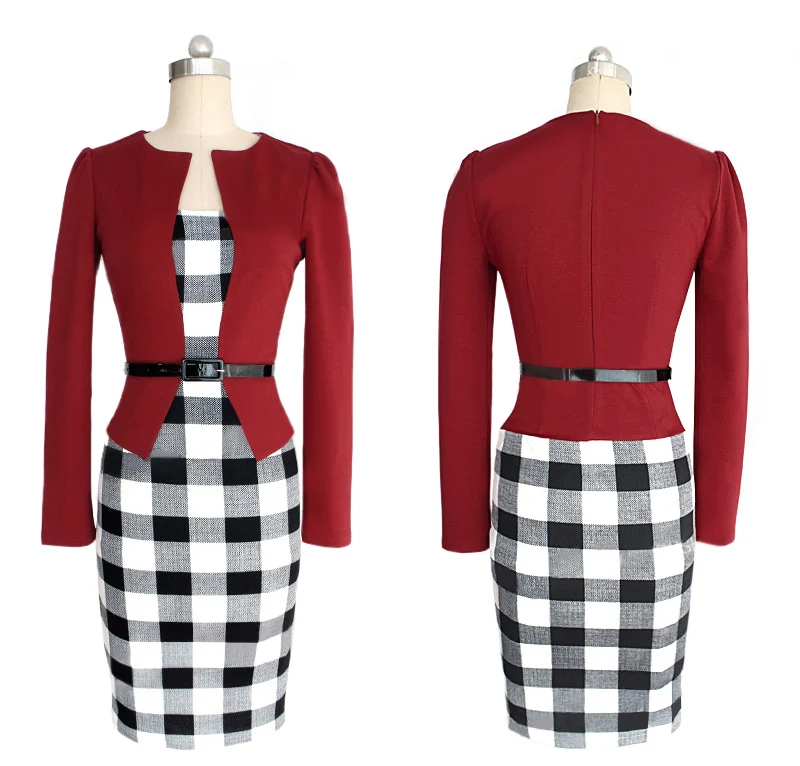 Осеннее платье-карандаш Oxiuly с длинным рукавом и поясом | Женская одежда