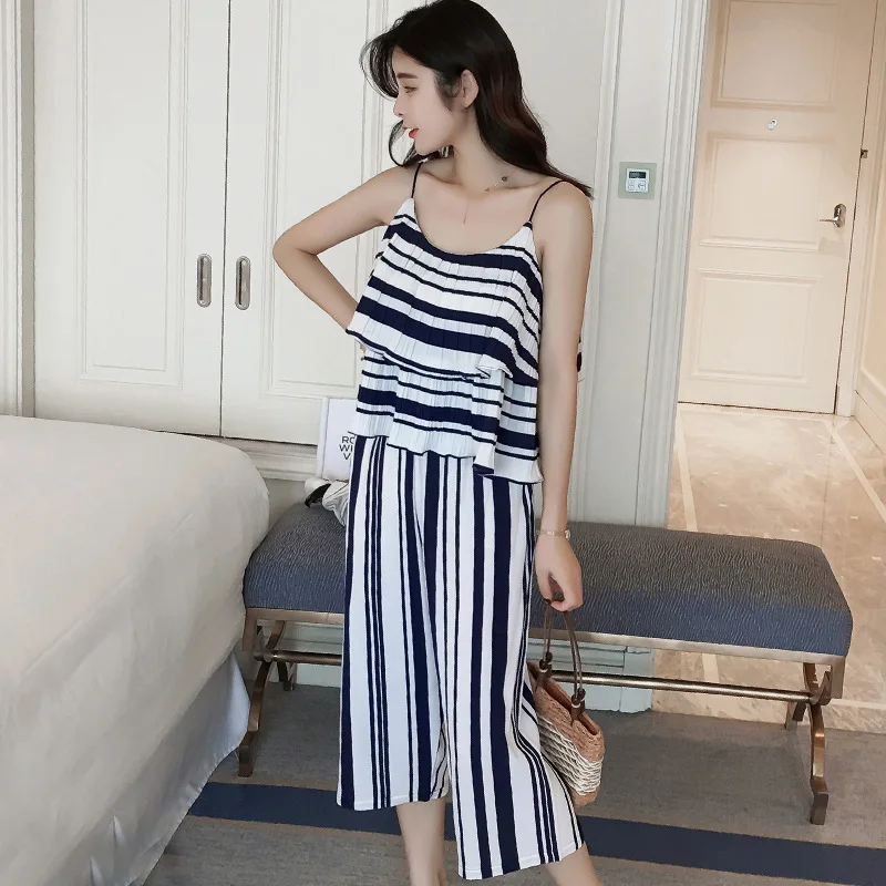 Сексуальная рюшами полосатый комбинезон Женщины Глубокий V шеи комбинезоны