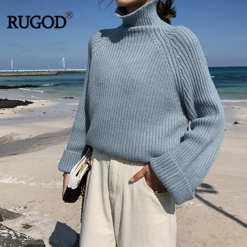 RUGOD Новинка 2019 года водолазка для женщин свитер одноцветное с расклешенными