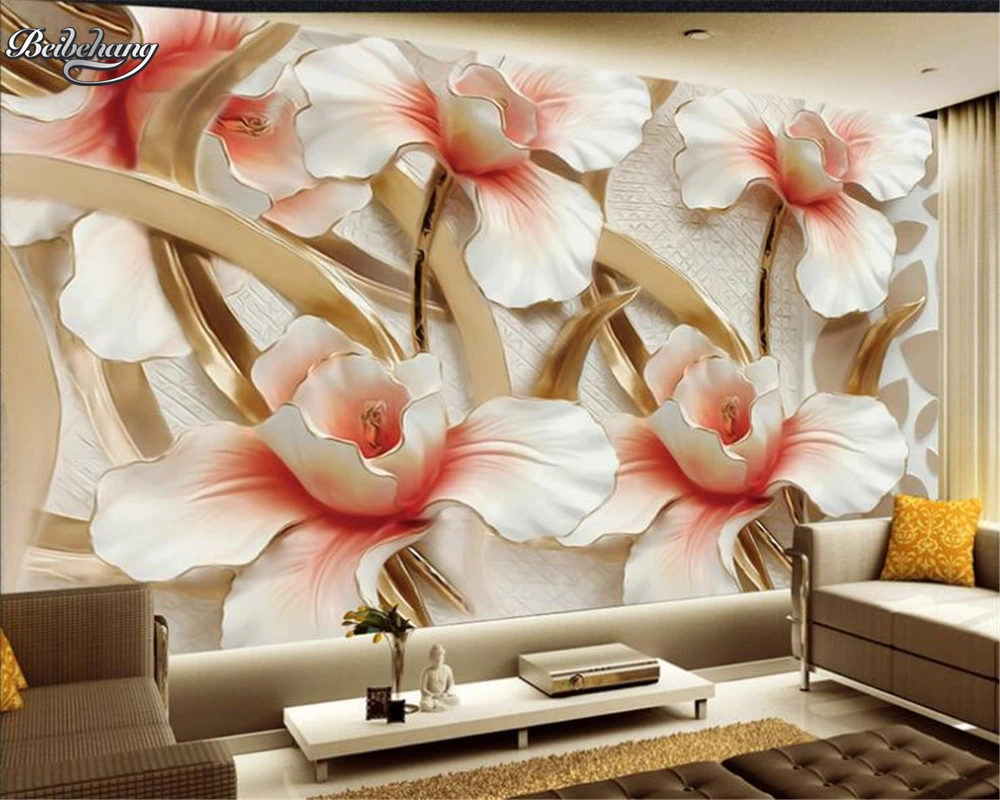 

Большие 3D обои Beibehang, рельефные фотообои с цветами, обои для гостиной, фоновые обои для телевизора, обои для стен 3 d, обои