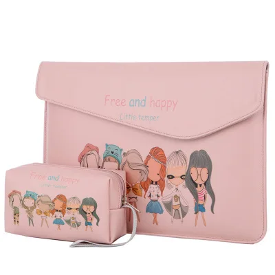 people pink sets Водонепроницаемые гладкие Мультяшные Сумки из искусственной кожи для ноутбука Macbook Air 13 Сумка Pro 14 15 чехол для сенсорной панели ультратонкий женский чехол - Цвет: people pink sets