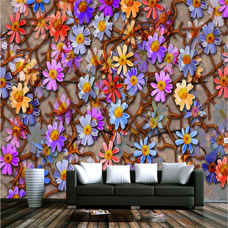 Vintage Wallpaper 3D Stereoscopic Daisy Photo Wall Murals Creative Color Hotel Wallpapers Papers for Living Room Home Decor |