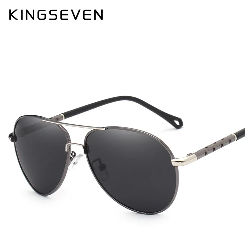KINGSEVEN, фирменный дизайн, пилот, солнцезащитные очки, es, для мужчин и женщин, поляризационные, зеркальные, с полой оправой, УФ очки для вождения, рыбалки, N7866 - Цвет линз: Gun