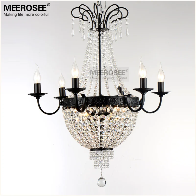 

French Empire Crystal Chandelier Light Fixture Vintage Crystal Lighting Wrought Iron White Chrome Black color