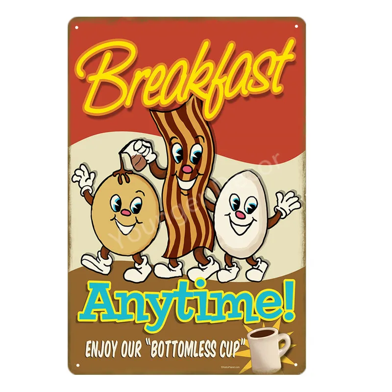 Завтрак пироги барбекю Ретро табличка металлическая жестяная вывеска кафе Бар