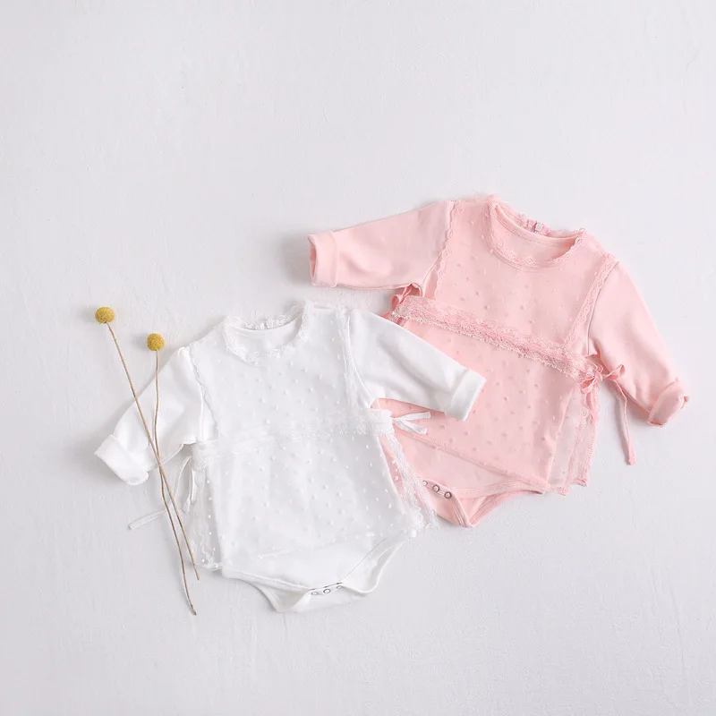 

autumn 2019 baby girls cute long sleeve solid color romper infant cute round collar jumpsuit children clothing